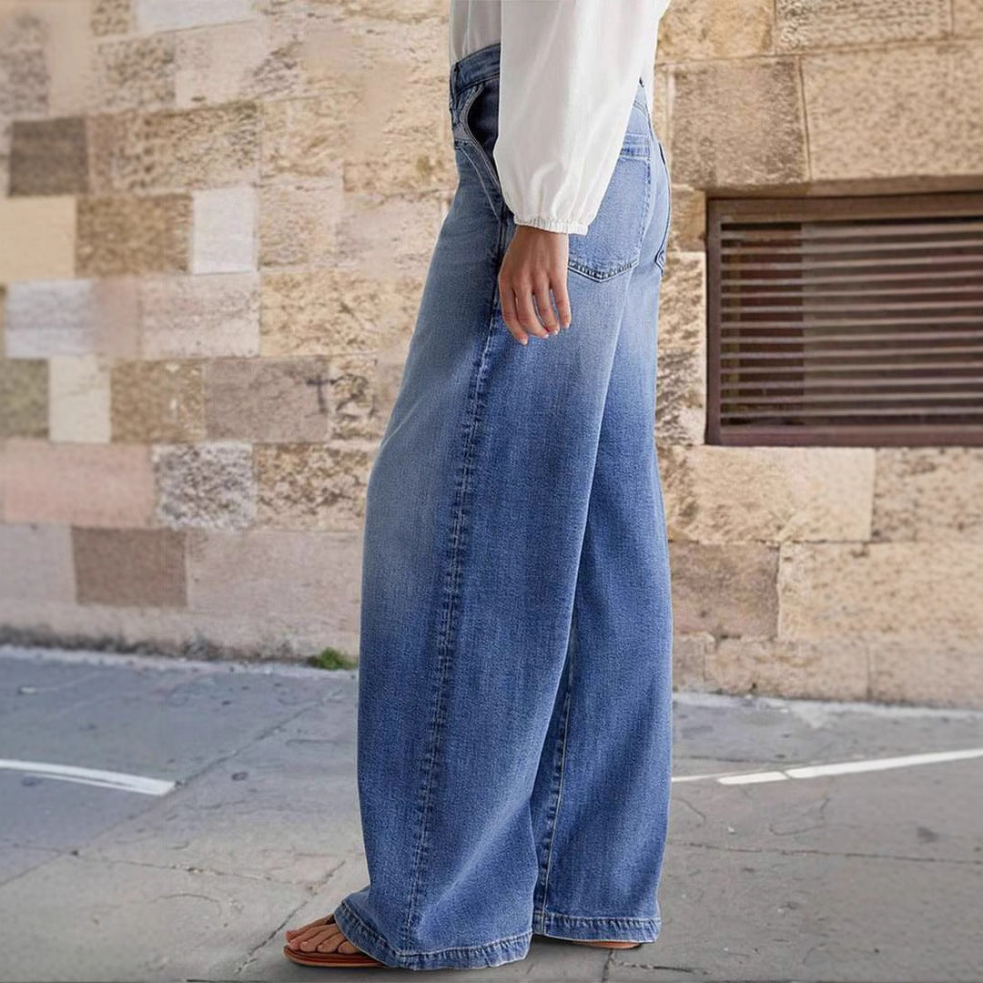 Vintage Washed Straight Leg Simple Jeans DP25A490