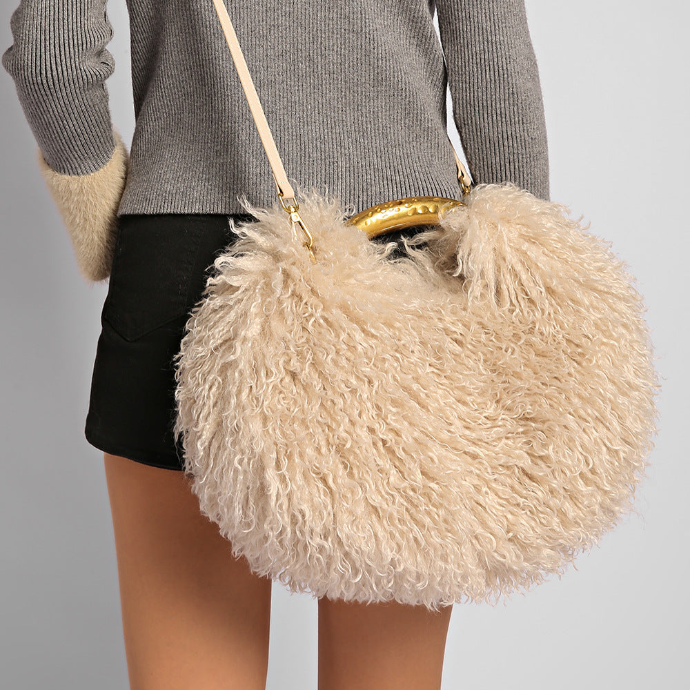 Trendy Fluffy Fur Solid Color Crossbody Bag 6W10BBG2401