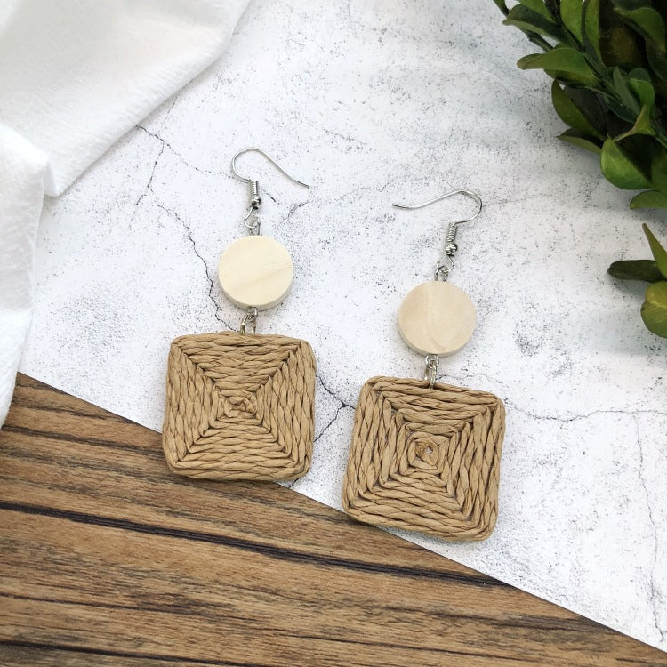 Rattan Dangle Earrings Beach - DippedShop Wholesale - #3715