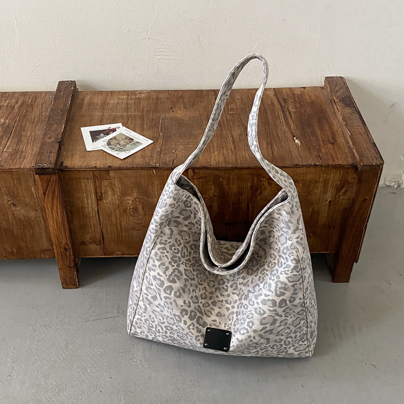 Vintage Cold-Grey Leopard Tote Bag 6W10BBG2367