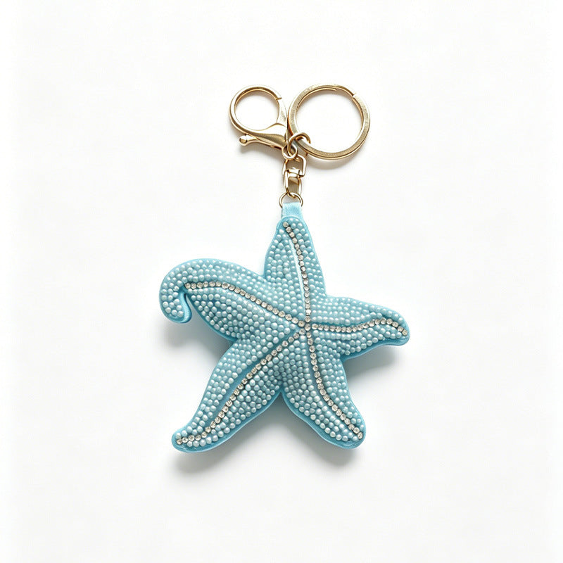 Creative Beaded Rhinestones Starfish Pendant Keychain 6W10BBC822