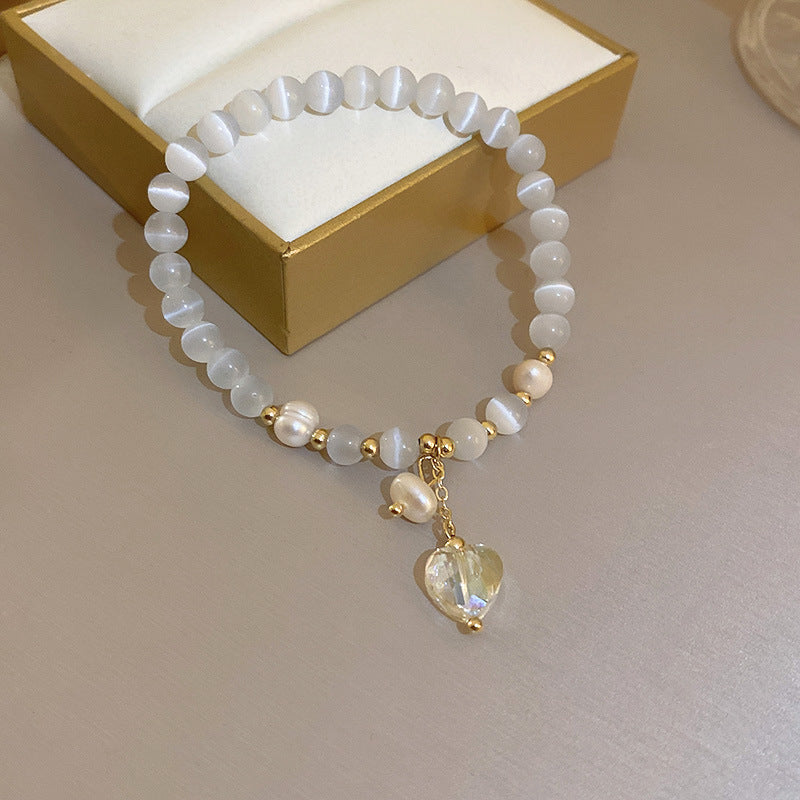 Stylish Gold Plated Rhinestones Heart Pendant Bracelet 6W6JBR708