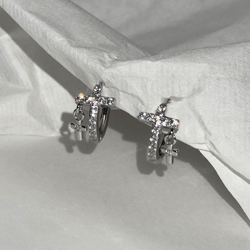 Cross Huggie Hoop Earrings - DippedShop Wholesale - #8403
