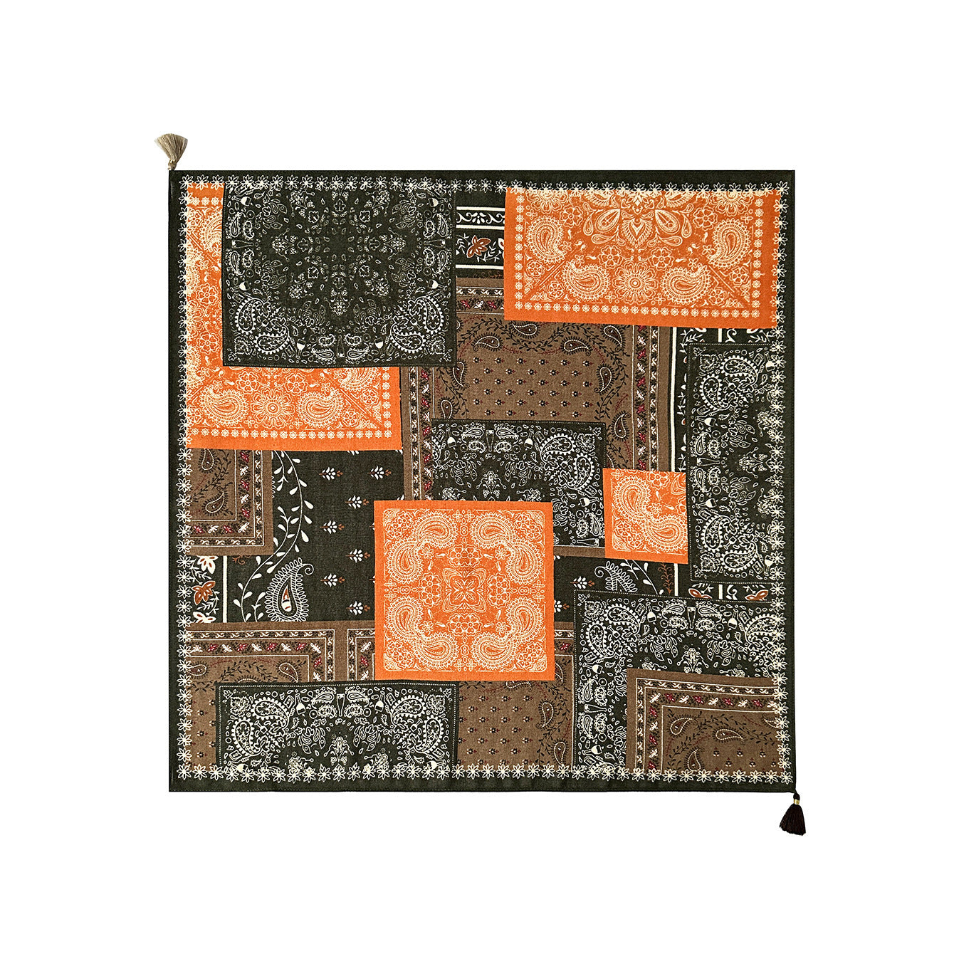 Retro Paisley Tassel Square Scarf MK2BK6W6HHS30