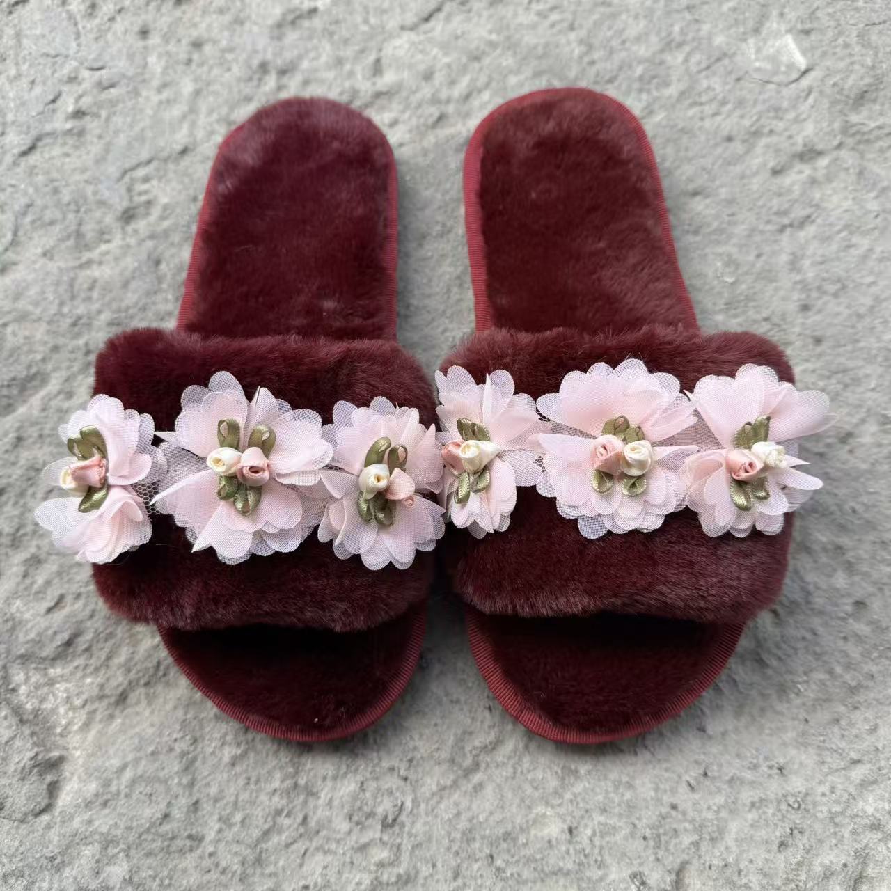 Plush Flower Indoor Slippers - DippedShop Wholesale - #0339