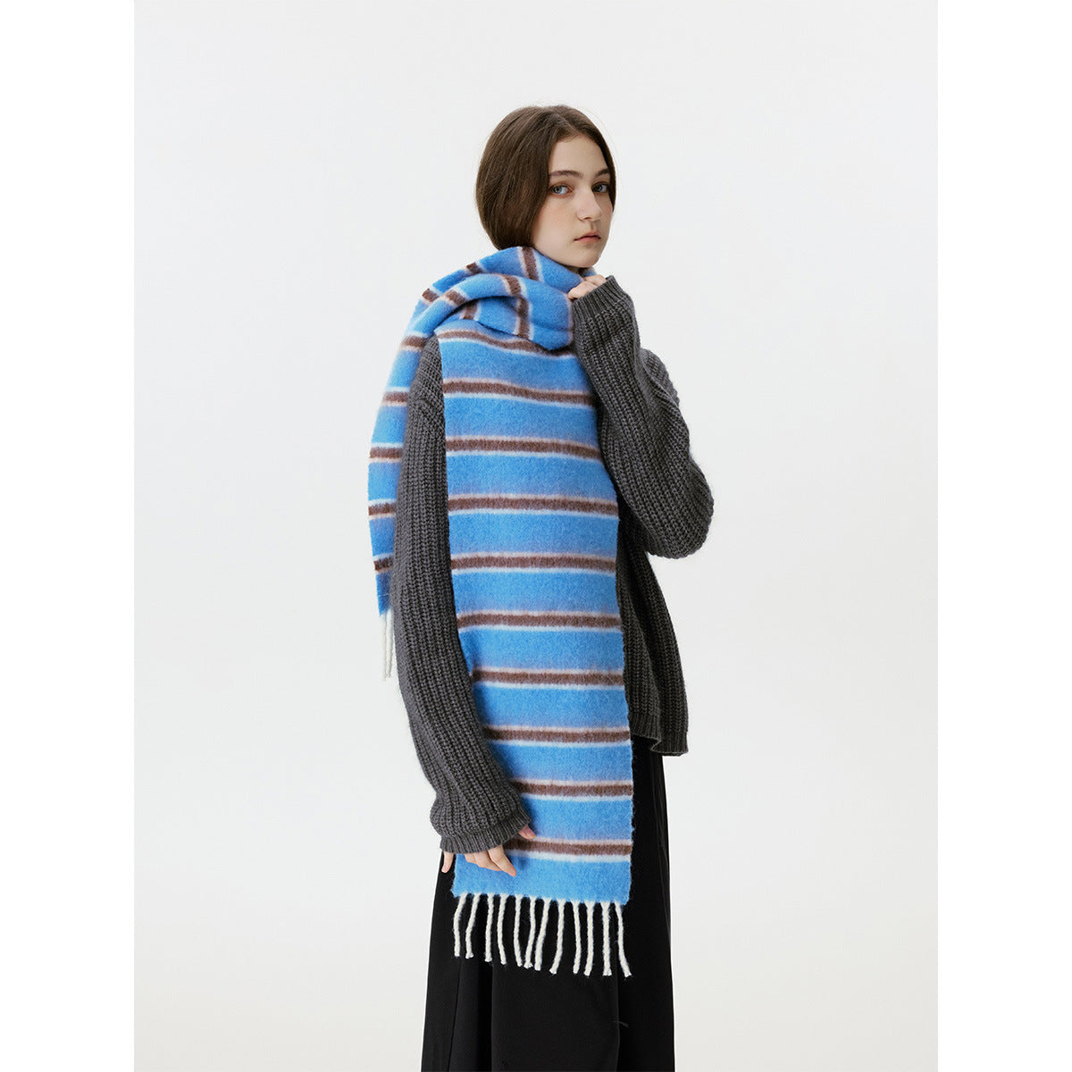 Stylish Color Block Striped Tassel Scarf 6W6NSW302