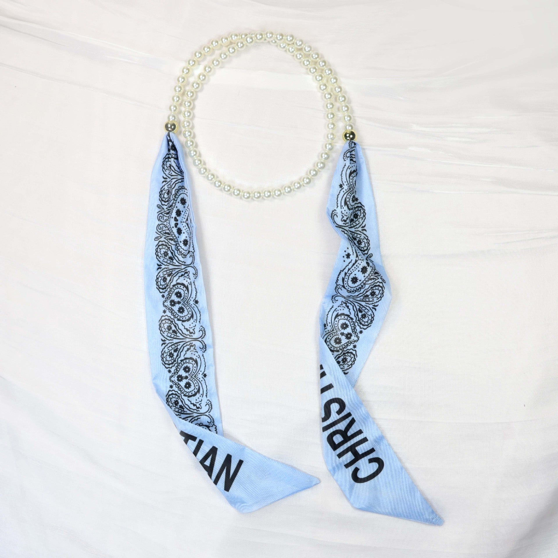 Elegant Floral Print Pearl Scarf Skinny Heanband MK2BW6W6HBD121