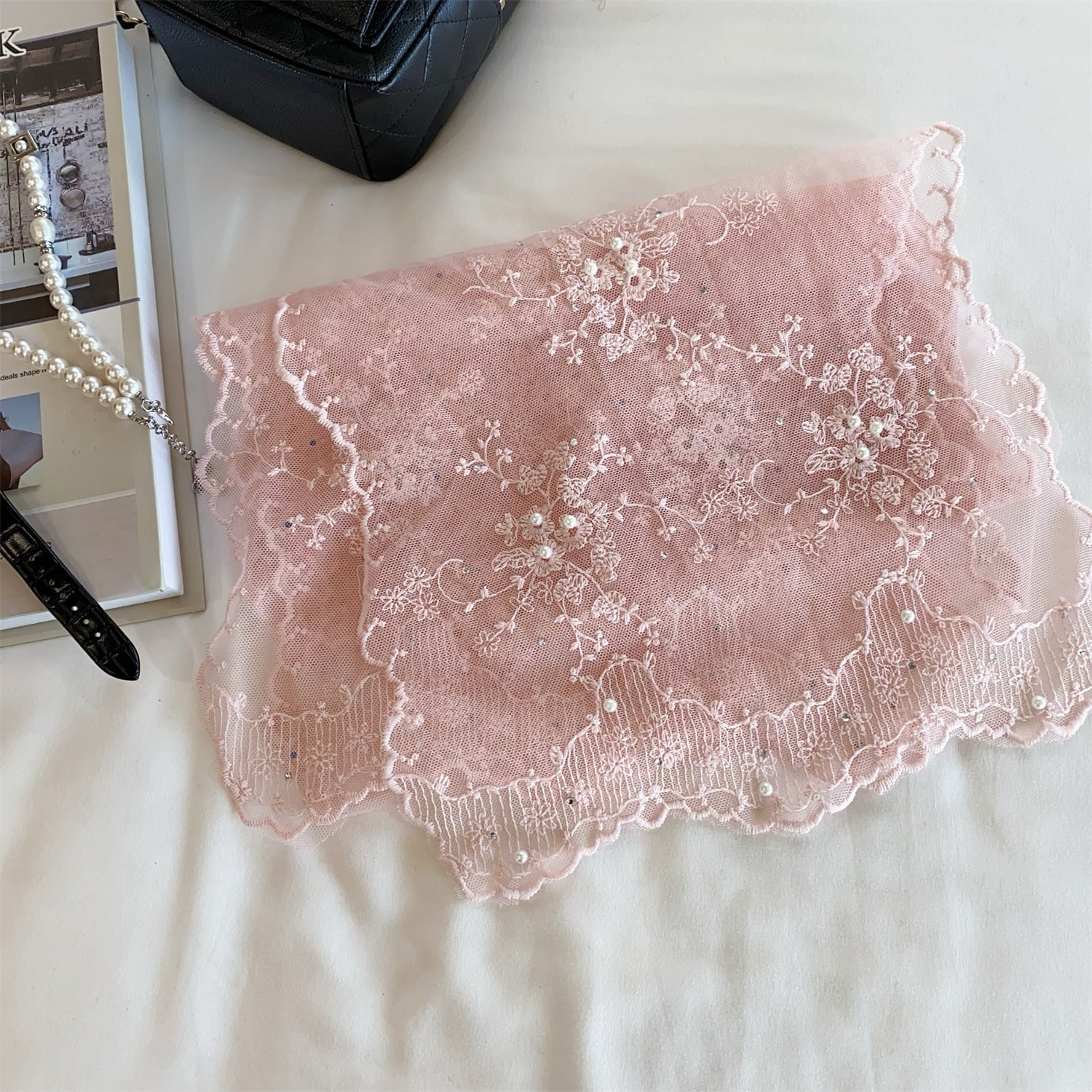 Sweet Solid Color Floral Lace Silk Scarf 6W6NSI220