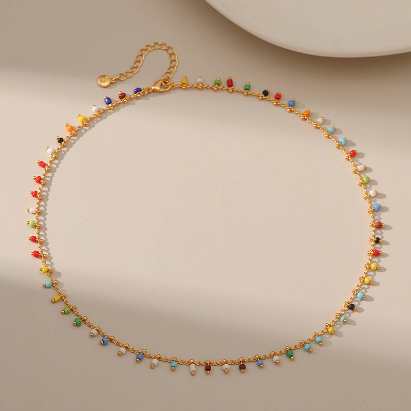 Colourful Vintage Rice Beads Necklace KN0008