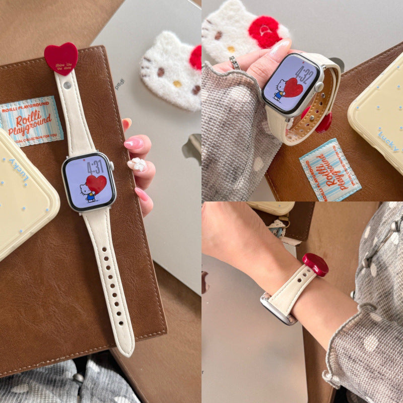 Slim Heart Solid Color PU Watch Band 6W6JWA136