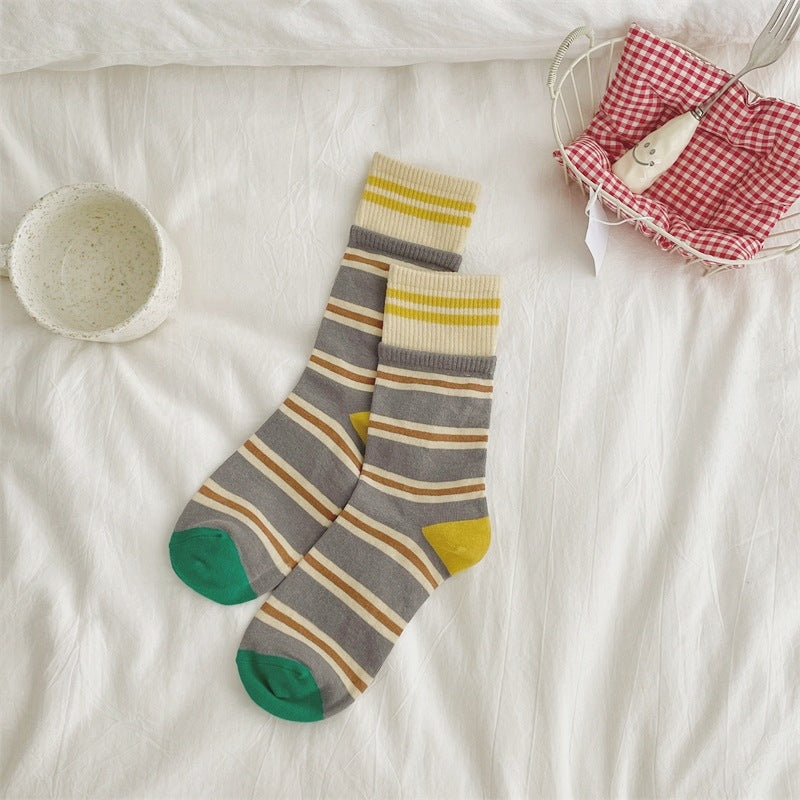 Cotton Striped Crew Socks - DippedShop Wholesale - #9747