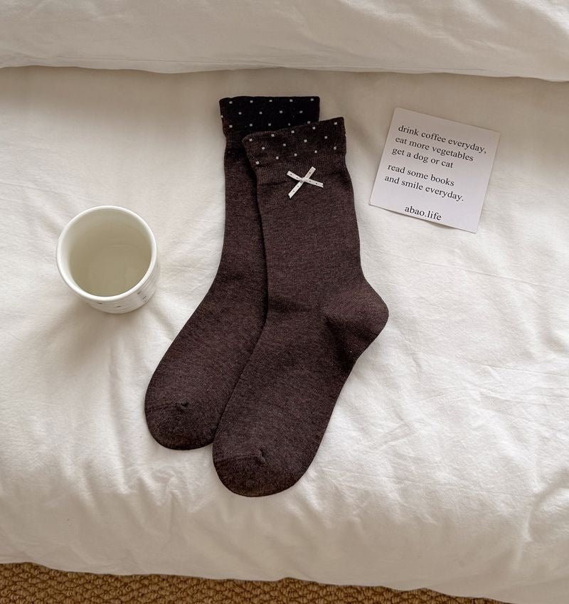 Simple Polka Dots Bow Knot Crew Socks 6W8FSO739