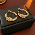 Chunky Gold Plated Rhinestone Statement Hoop Earrings 6W6JER724