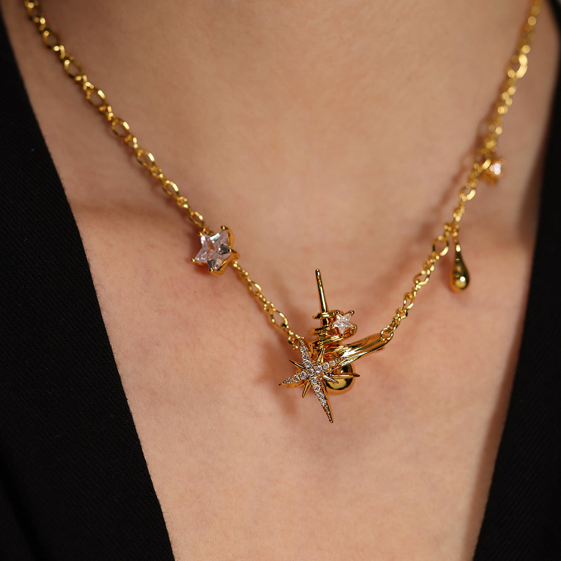 Starlight Orbit Shimmering Star Pendant Necklace DP25D854