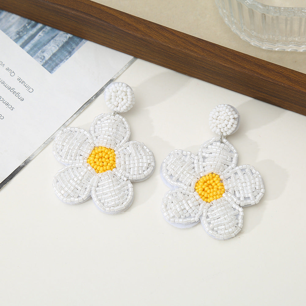 Beaded Floral Pendant Earrings - DippedShop Wholesale - #9475