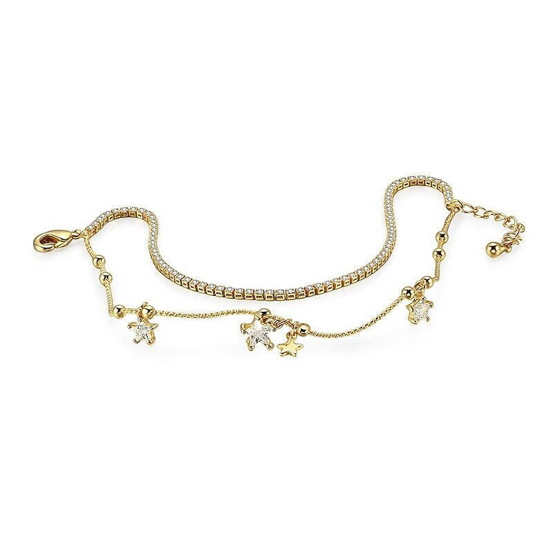 Trendy Double Layered Star Charm Link Bracelet 6W6JBR360