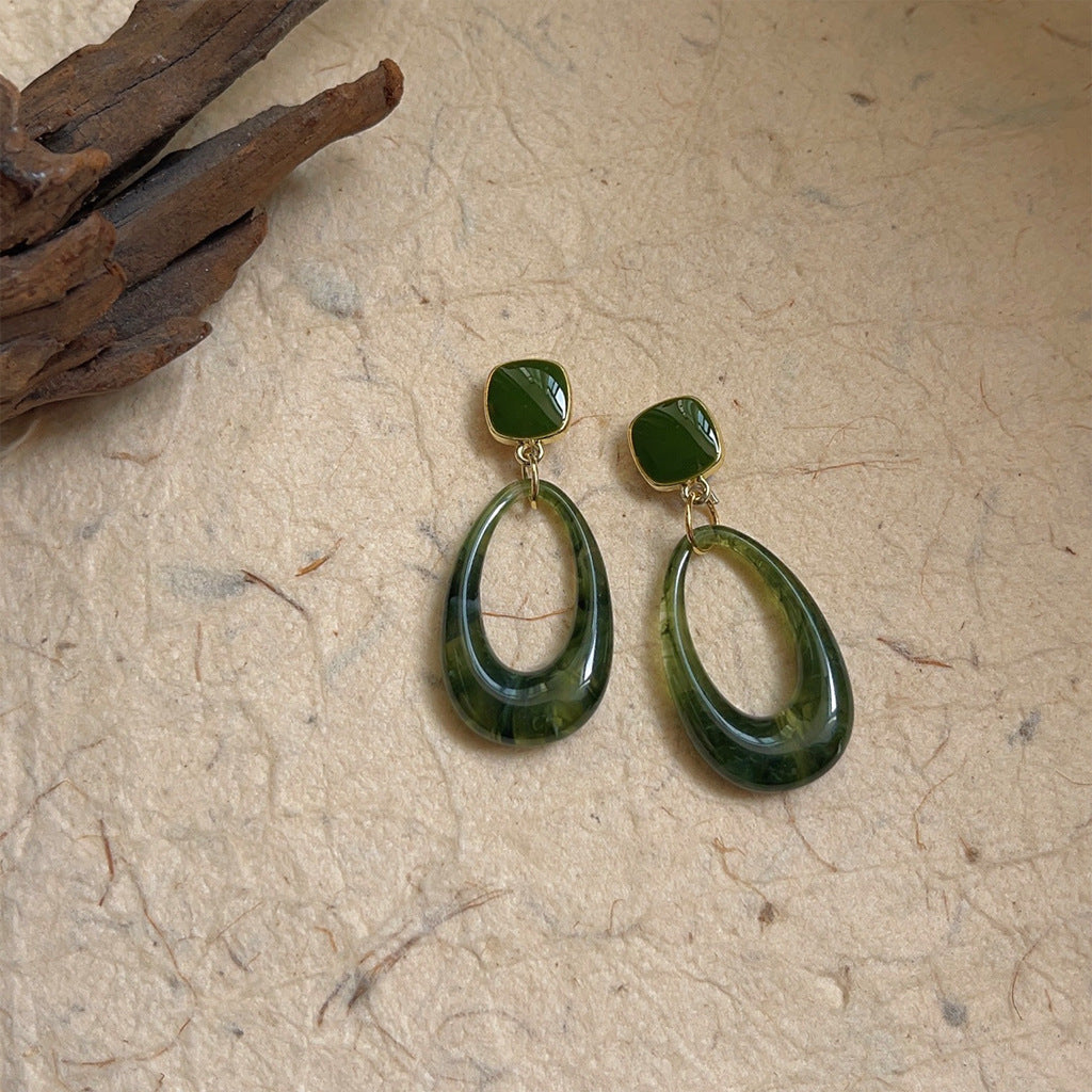 Green Geometric Resin Drop Dangle Earrings DP25E593