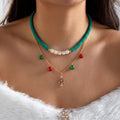 Colorful Christmas Santa Claus Layered Beaded Necklace 6W6JNC887