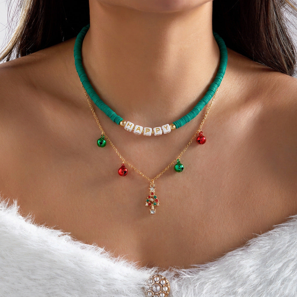 Colorful Christmas Santa Claus Layered Beaded Necklace 6W6JNC887