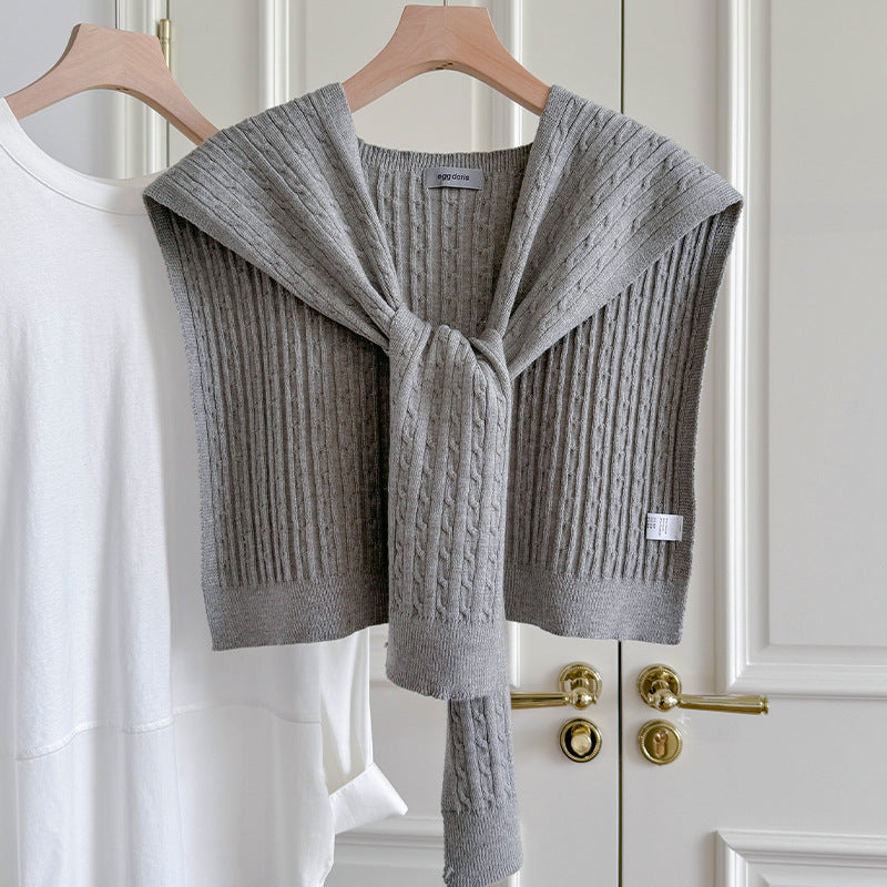 Trendy Cable Knit Solid Color Sweater Shawl 6W6NSC54