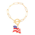 Vintage Gold Plated American Flag Pendants Chain Bracelet 8ZA6JBR130T