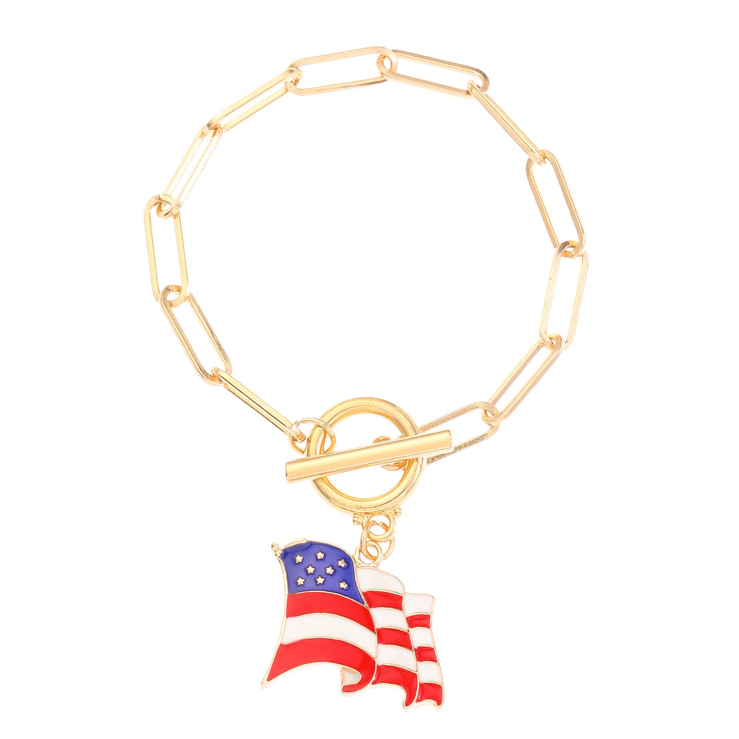 Vintage Gold Plated American Flag Pendants Chain Bracelet 8ZA6JBR130T