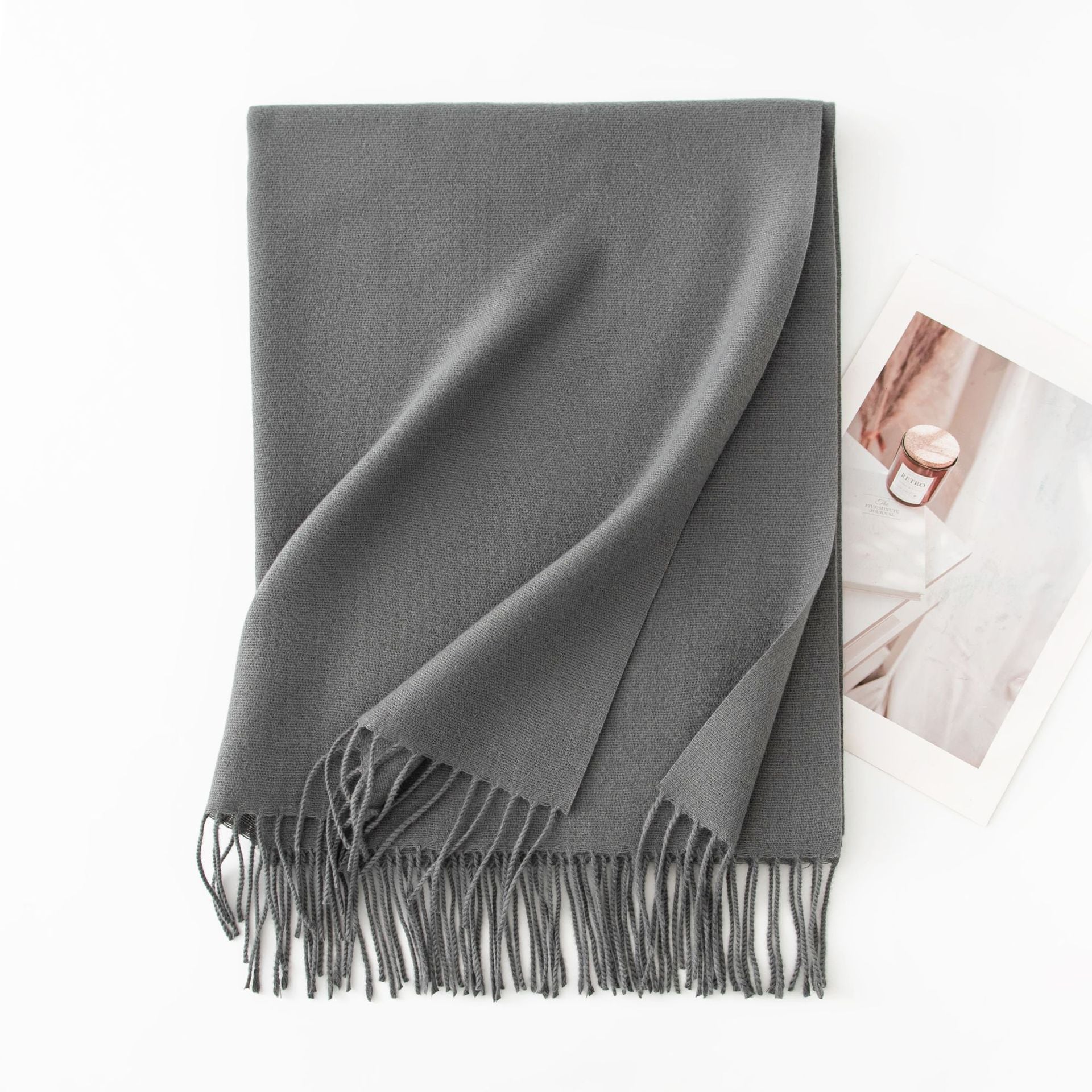 Minimalist Solid Color Tassel Scarf 6W6NSW306