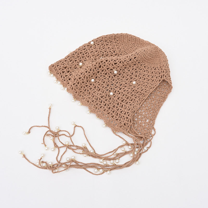 Vintage Pearl Tassel Hollow Out Crochet Beanie Hat MK2CK6W6HAT57