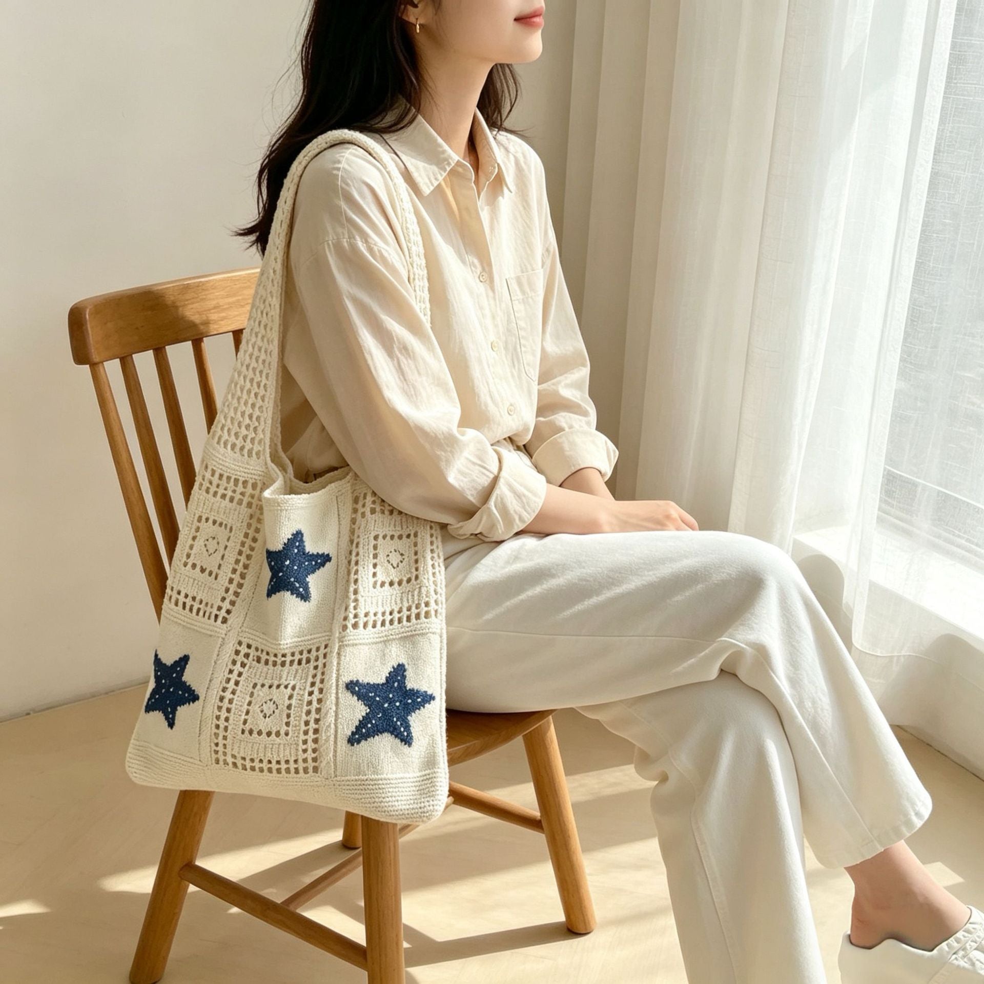 Retro Jacquard Hollow Out Knit Shoulder Bag 6W10BBG1761