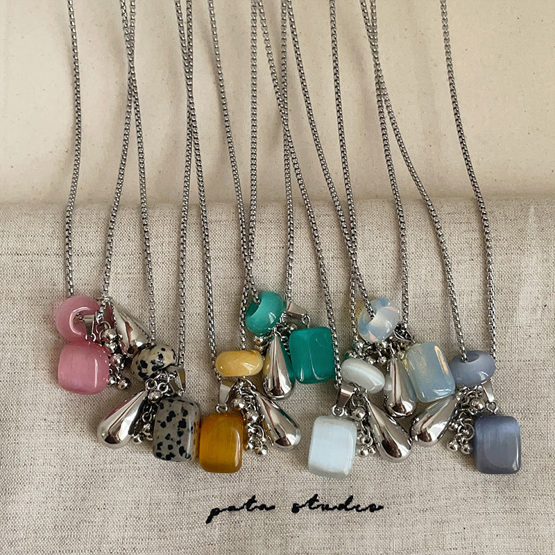 Elegant Natural Stone Pendant Choker Necklace 6W6JNC427