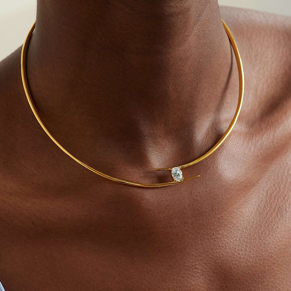 Minimalist  Oval Zircon Geometric Choker Necklace DP25F848