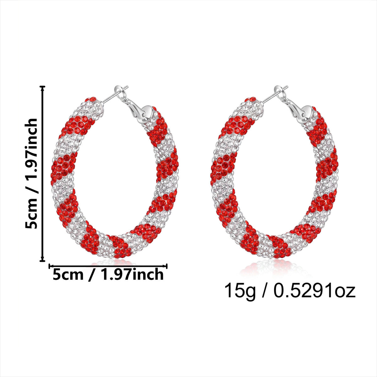 Rhinestone Twisted Color Block Christmas Hoop Earrings 6W6JER685
