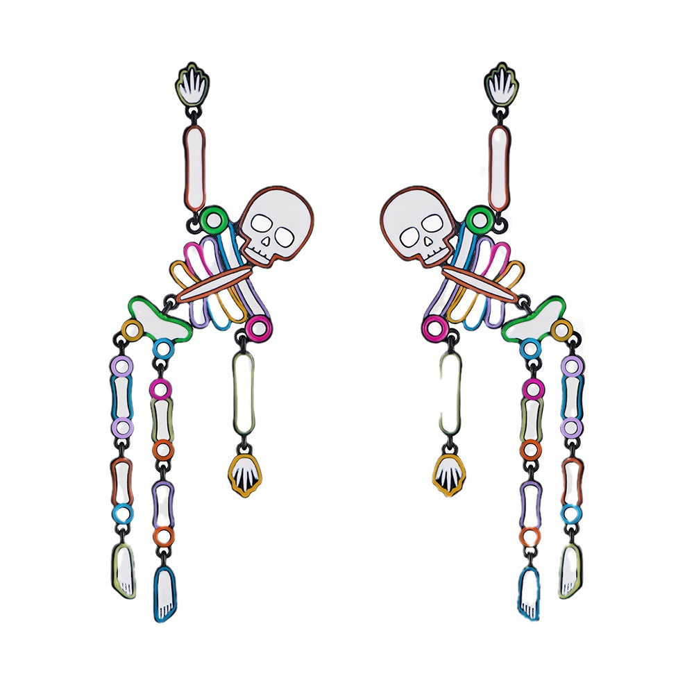 Rhinestone Skeleton Halloween Dangle Stud Earrings DP25G505