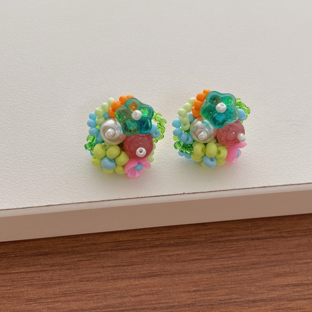 Dopamine Multi-Color Beaded Flower Stud Earrings 6W6JER601