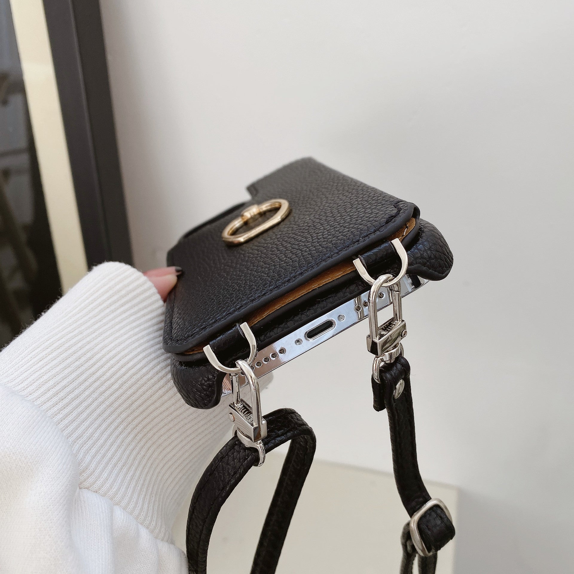 Solid Color Faux Leather Crossbody Wallet iPhone Case 6Z13HPC200