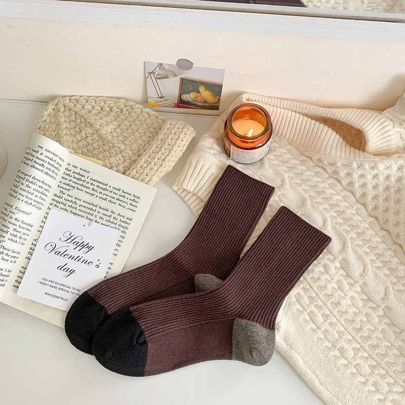 Minimalist Striped Color Block Knit Slouchy Socks 6W8FSO706