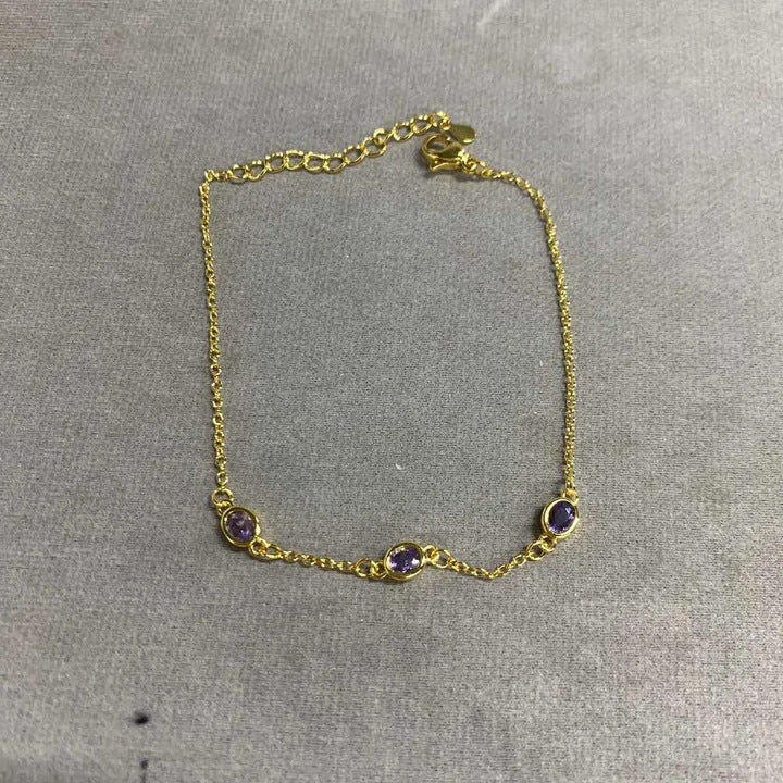 Simple Gold Plated Cubic Zirconia Chain Bracelet 6W6JBR356
