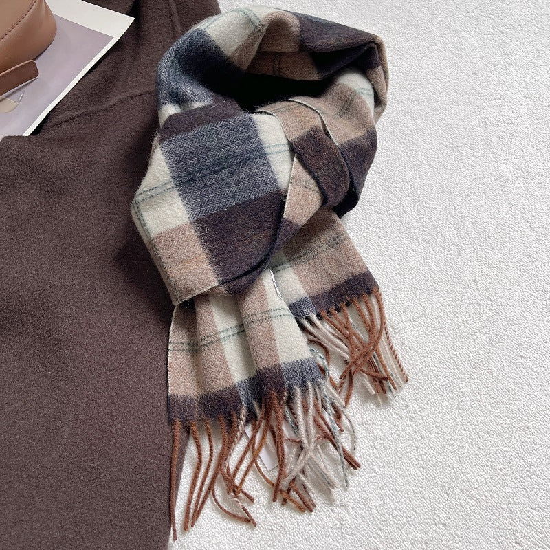 Vintgae Plaid Cashmere-Feel Taseel Warm Scarf 6W6NSC66