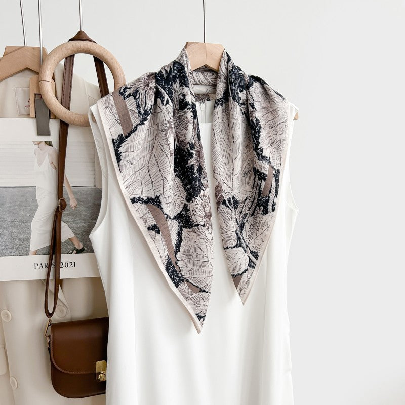 Elegant Floral Square Scarf - DippedShop Wholesale - #7923