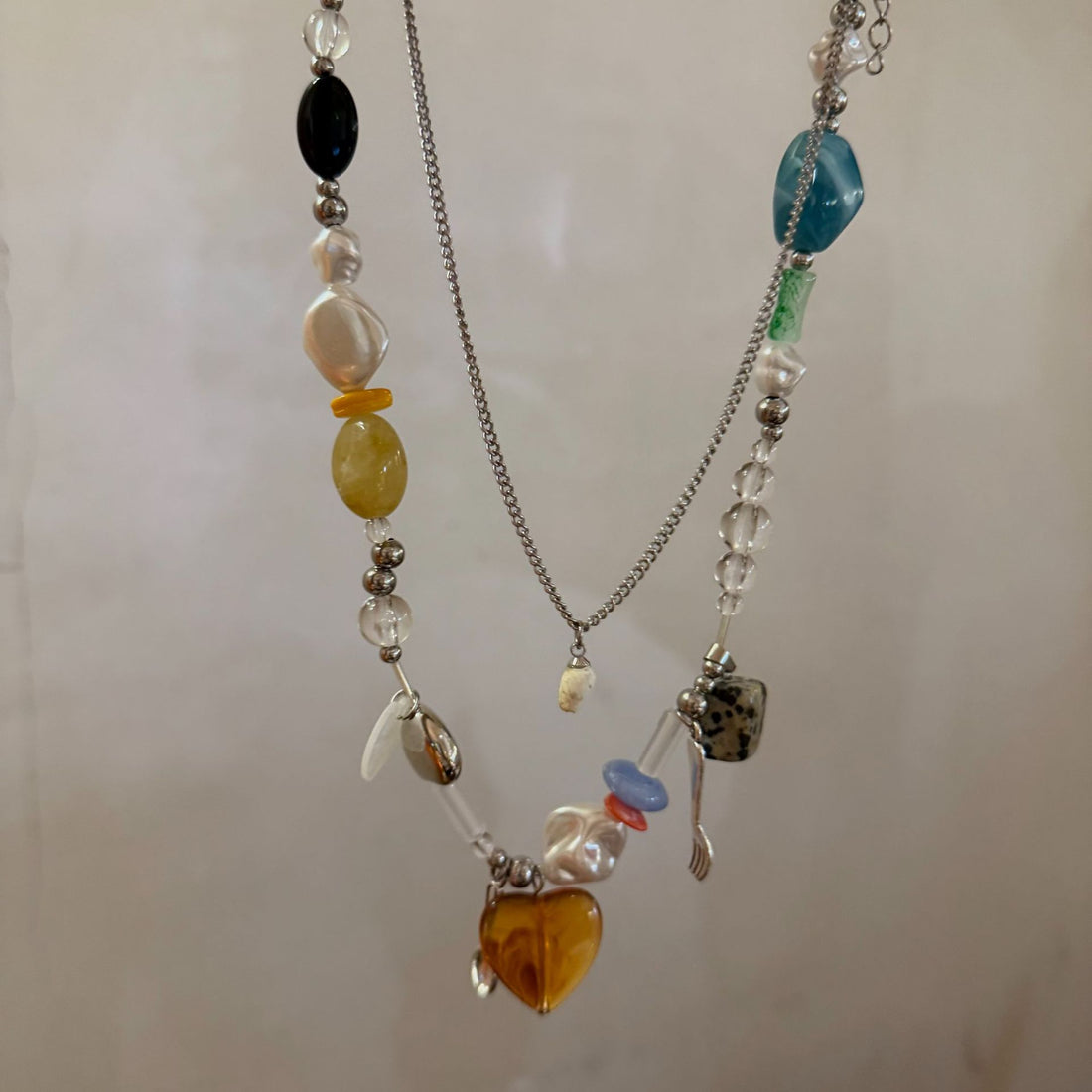 Heart Pendant Beaded Necklace - DippedShop Wholesale - #2275