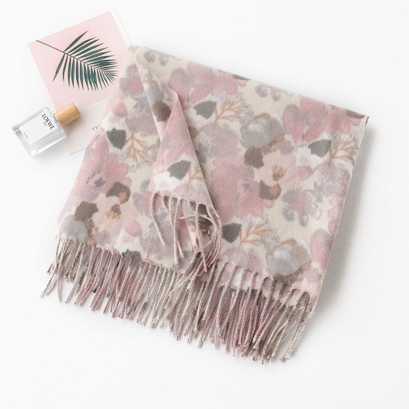 Vintage Floral Print Tassel Imitation Cashmere Scarf 6W6NSW288