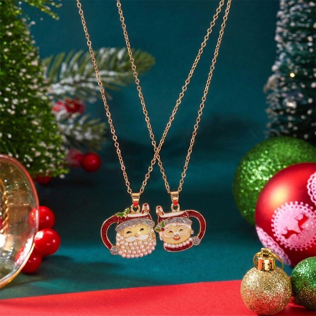 Christmas Santa Claus Gift Box Charm Necklace 6W6JNC874