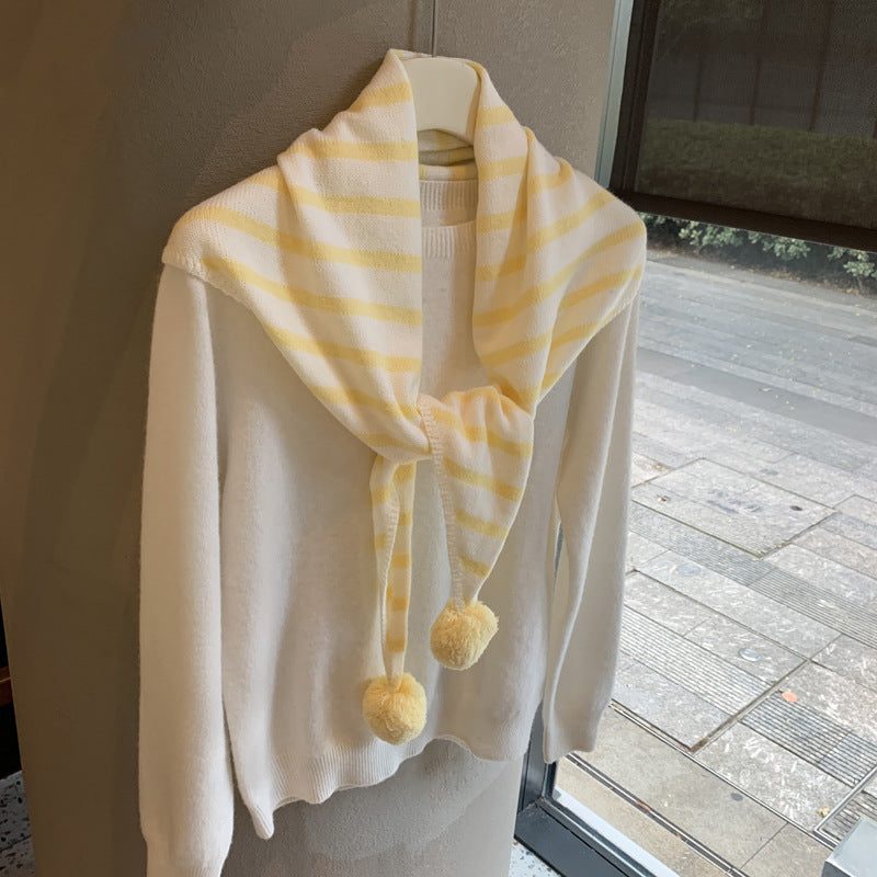 Striped Knit Triangle Scarf - DippedShop Wholesale - #1859