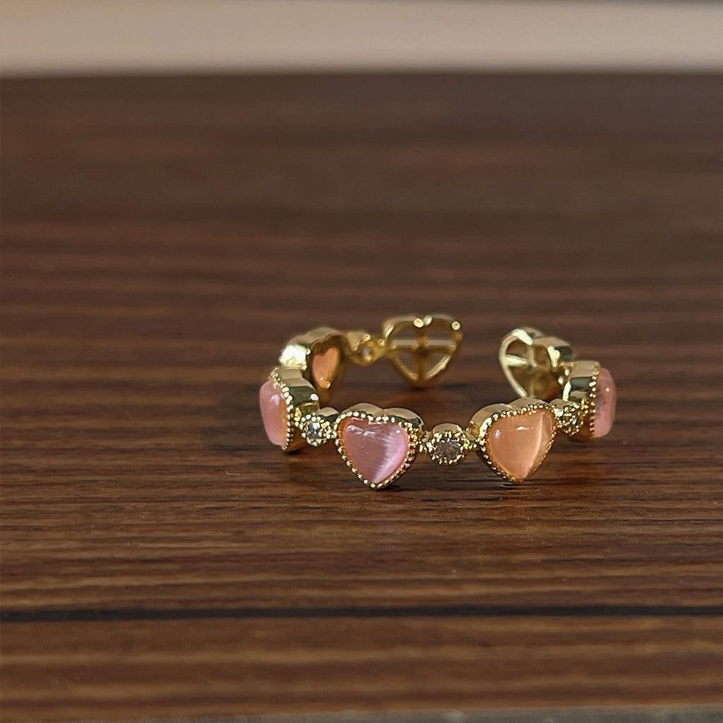 Pink Cat's Eye Heart Ring - DippedShop Wholesale - #2883