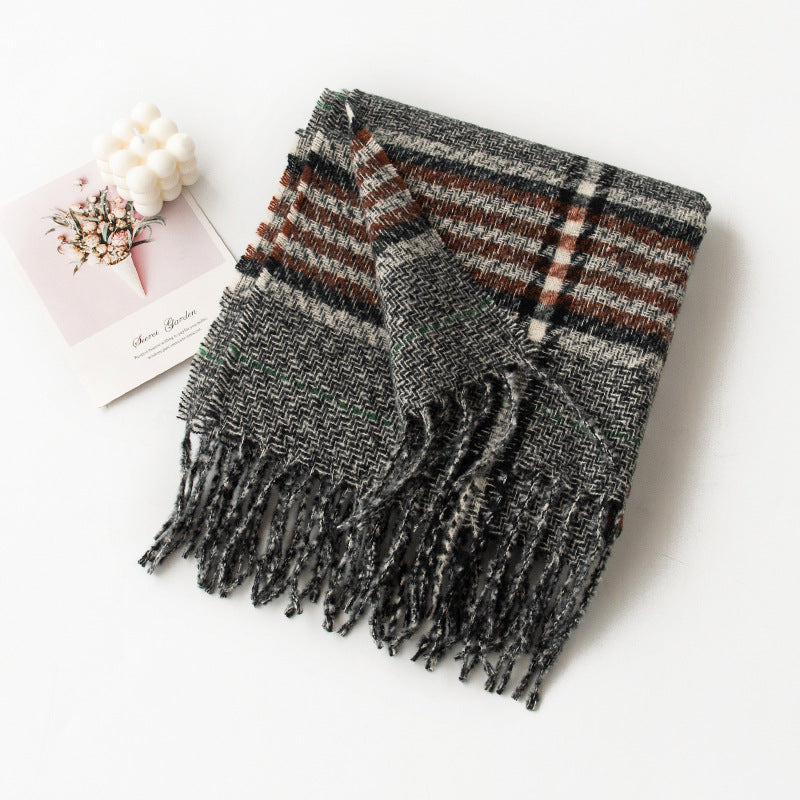 Vintage Soft Plaid Tassel Scarf 6W6NSW289