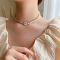 Elegant Camellia Pendant Pearl Chain Choker Necklace 6W6JNC905