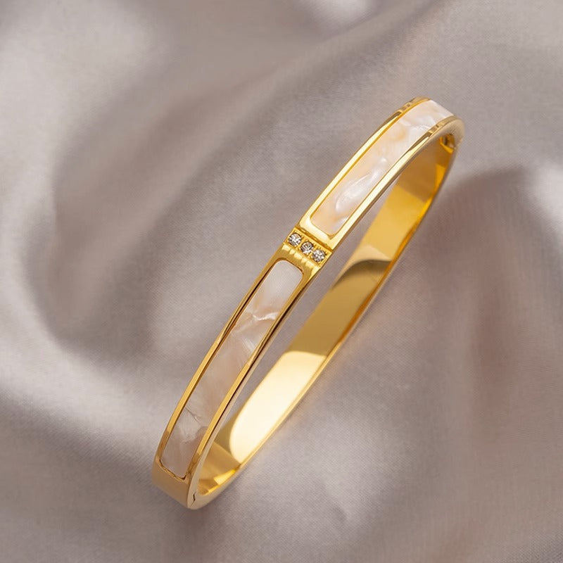 Elegant Mother-of-Pearl Rhinestone Bangle Bracelet 6W6JBR616