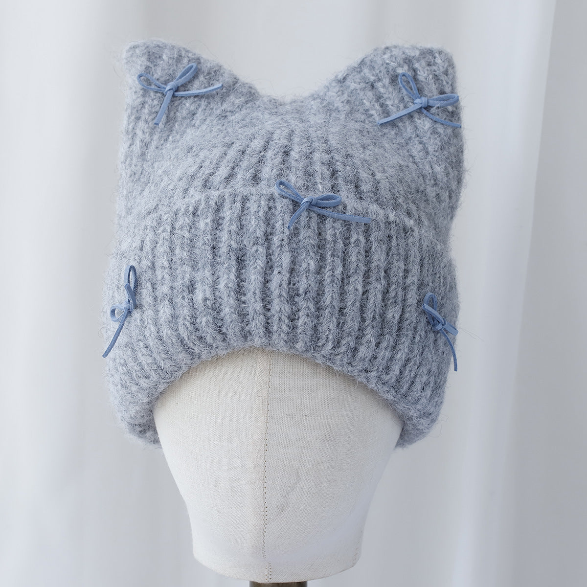 Cute Cat Ear Bowknot Knit Beanie 6W6HAT704