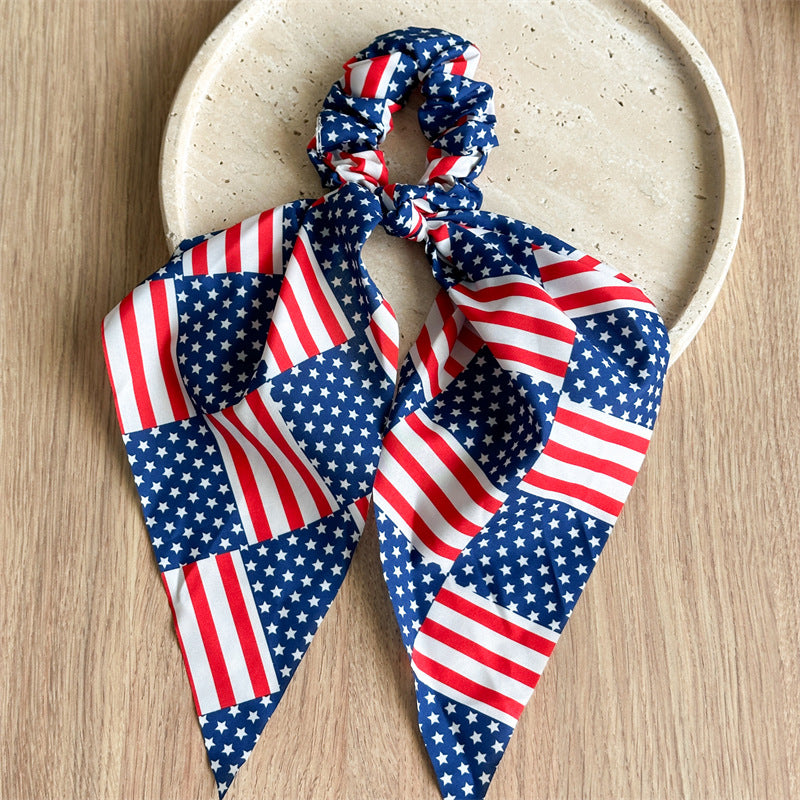 American Flag Bowknot Stretchy Scrunchies Hair Tie 8BK6HSR23L