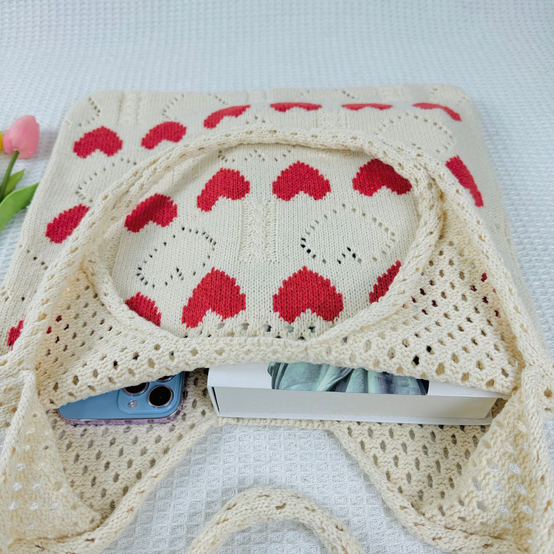Love Pattern Knit Tote - DippedShop Wholesale - #7123